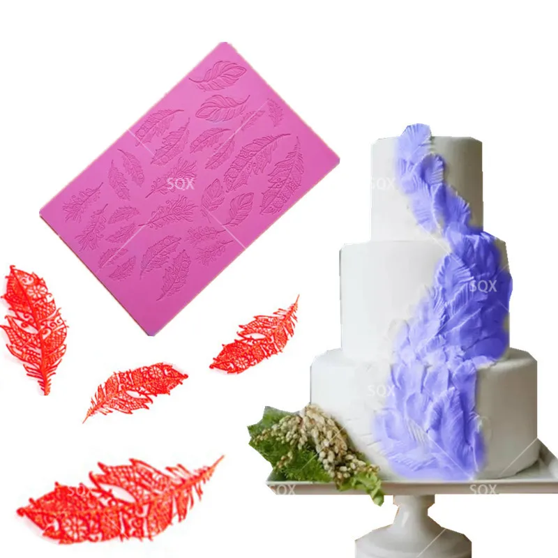 Силиконовая кружевная форма с узором в виде перьев LS140 торт край кухонная утварь