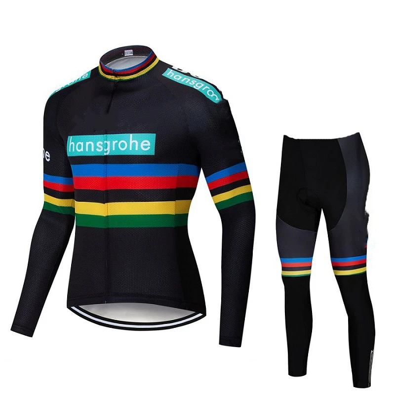 fleece set Hansgrohe команда Осенняя тонкая одежда с длинными рукавами набор мужской Велоспорт Джерси Bib длинный велосипед Ropa Ciclismo велосипедная одежда - Цвет: fleece set