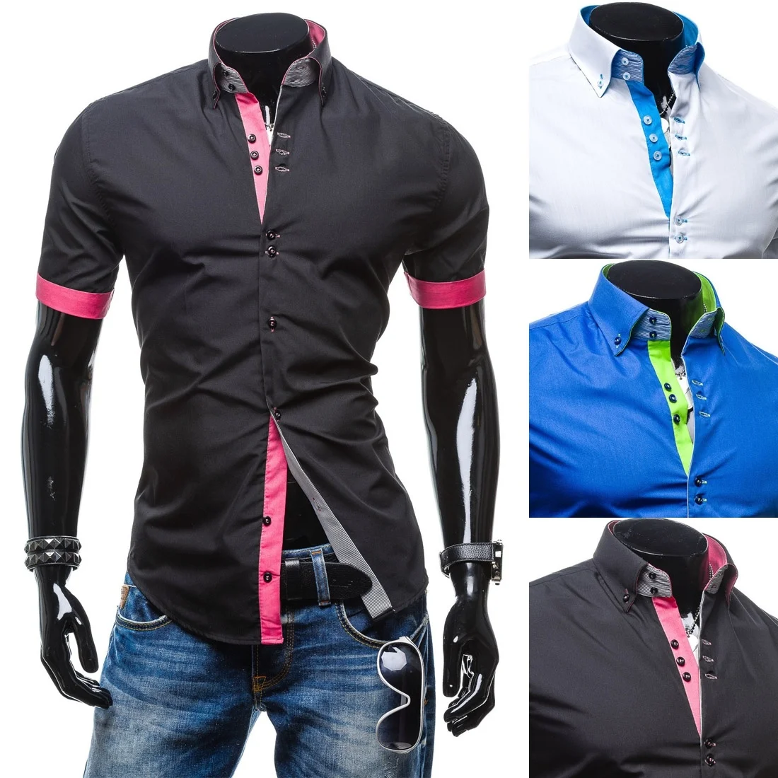

ZOGAA 2019 Hot Sale Color Matching Long Sleeve Shirt Single Breasted Shirt Men Turn-down Collar Solid Men Shirt 3 colors