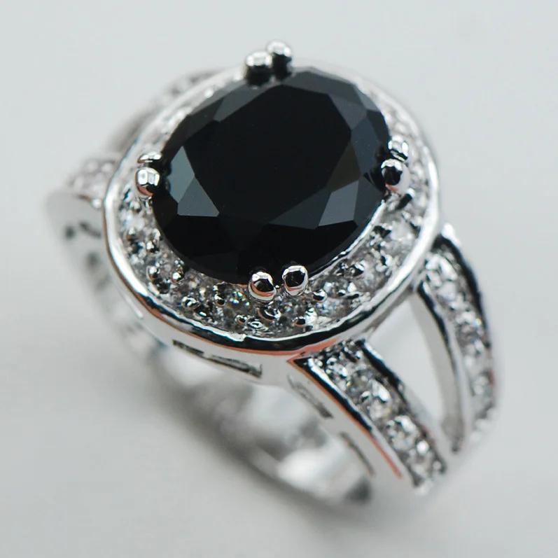 Black onyx White Crystal Zircon 925 Sterling Silver Ring Size 6 7 8 9 10 F1053 | Украшения и аксессуары