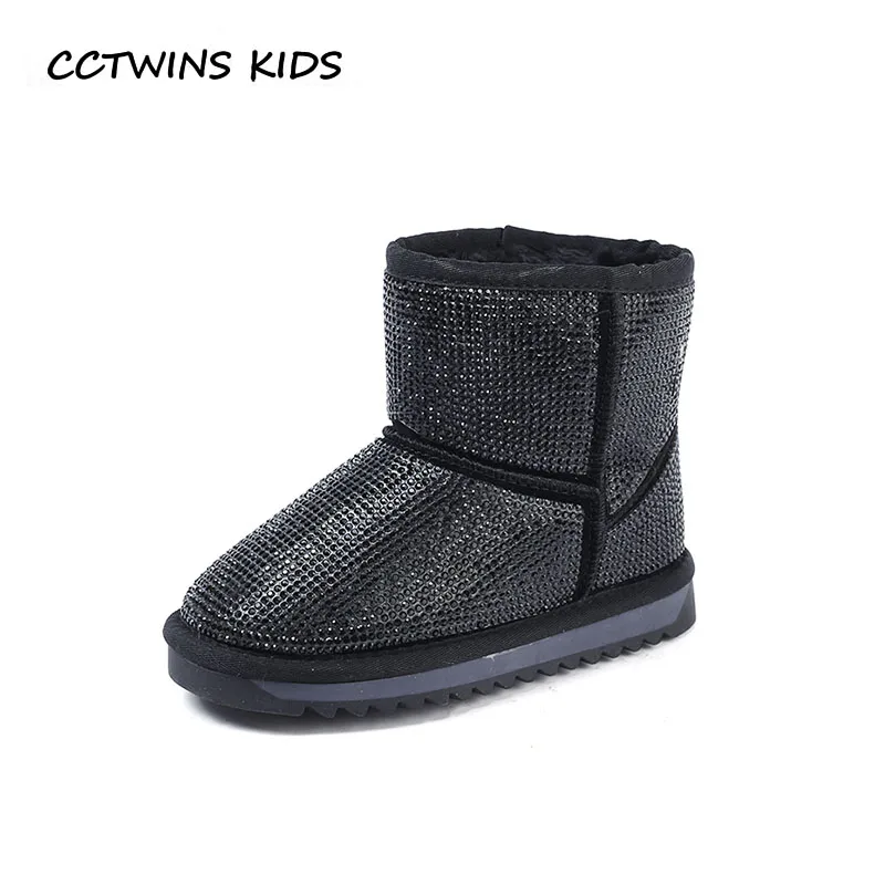 

CCTWINS KIDS 2018 Winter Children Fashion Snow Boot Baby Girl Rhinestone Mid Calf Boot Toddler Black Warm Shoe CS1656