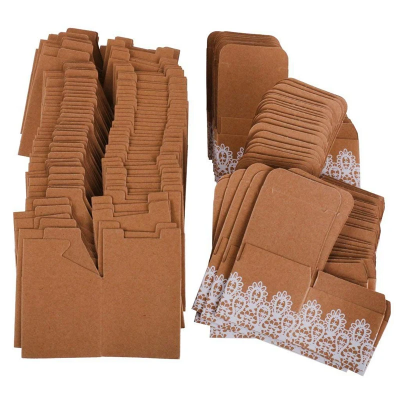 

50 pcs Kraft Gift Boxes Candy Paper With Bow Lace Ribbon Wedding Party Favor
