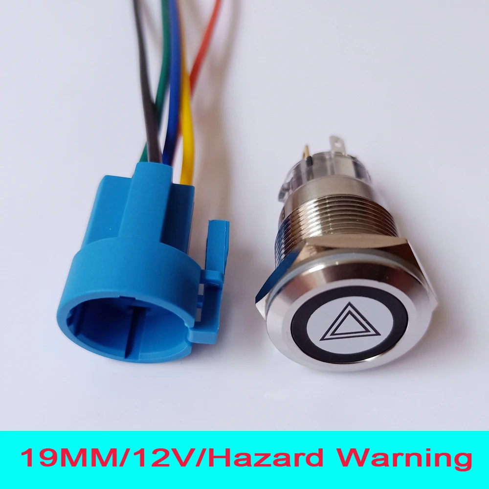 19mm 12v Led Illuminated Emergency Hazard Warning Flash Light Car Push Button Switch With 15cm Wire Plug Connector Socket Switch Switch Switch Light Switchswitch 12v Led Aliexpress