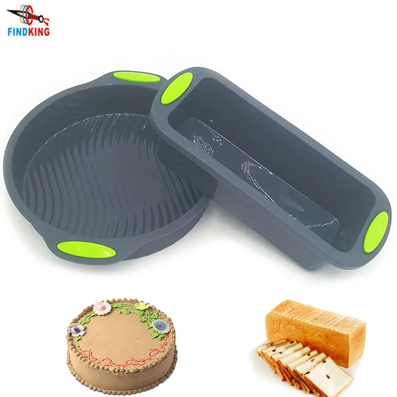 

FINDKING 2 pcs Baking mould Square & Round Shape Double Color Silicone Cake Mold Set DIY Toast Bread Pans Cake Dishes Tray tools