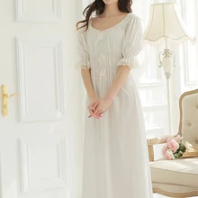 Новинка лета, хлопковая ночная рубашка покроя "Принцесса", женская ночная рубашка, белая длинная одежда для сна, винтажные пижамы, roupao feminino