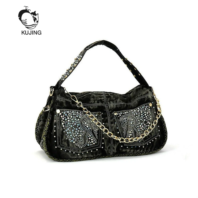 

KUJIN Ladies Handbag Quality Retro Denim Ms. Bag Fashion Women Shopping Casual Shoulder Messenger Bag Hot Luxury Party Women Bag