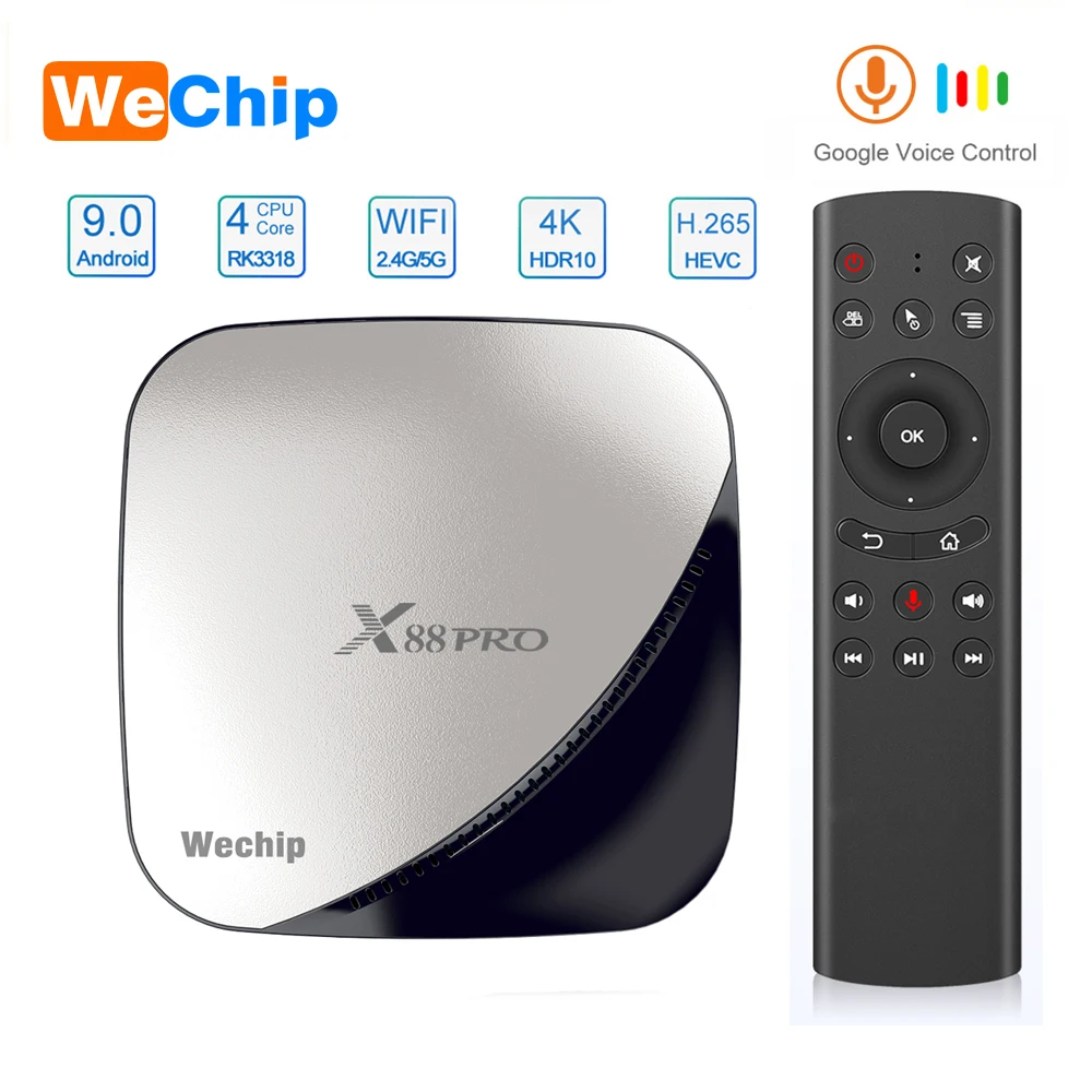 ТВ-приставка Wechip X88 pro Android 9,0 4G 64G Rockchip RK3318 4 ядра 2,4G& 5G Wifi 4K HDR ТВ-приставка USB 3,0 Поддержка 3D фильма Отт-бокс