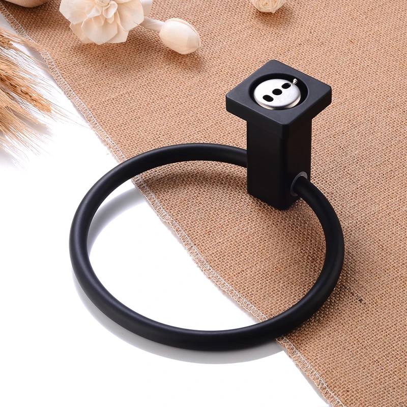 Towel Ring Holder Black Wall Mounted Bathroom Towel Rack Aluminum Round Towel Bar Decorative Clothes Rack Bathroom Accessories