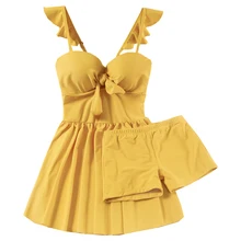 Новинка, женский желтый цельный купальник, юбка, купальный костюм, платье для плавания, летнее сексуальное платье на косточках, купальник, пляжная одежда, платье для плавания