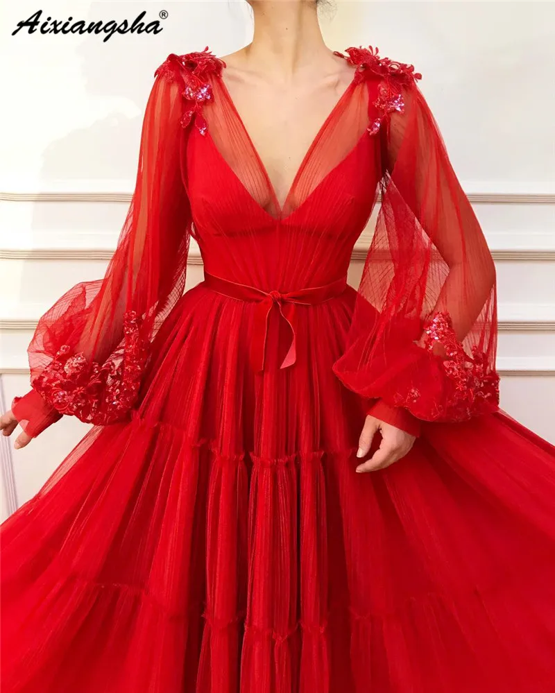 Vestidos элегантное Красное длинное вечернее платье кружевное платье трапециевидной формы с v-образным вырезом и рукавами длиной до пола вечернее официальное платье платья для выпускного вечера