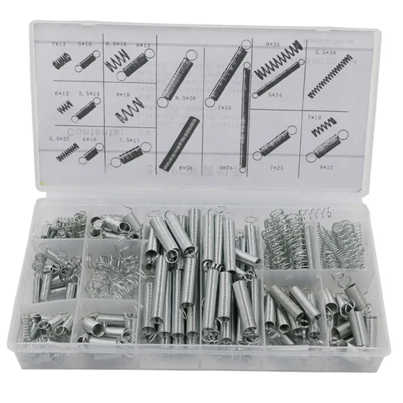 

Multifunction 200PC/set hardware Tension spring compression spring set in box 20 Size Springs Assortment With Plastic Packet Box