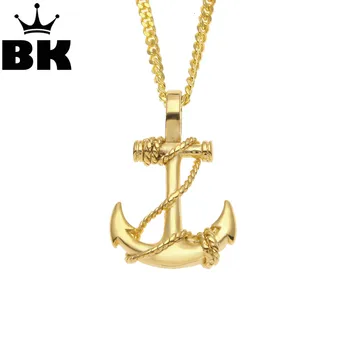 

Men Vintage Gold silver color Tone Stainless Steel Biker Anchor Pendant Necklace for Men Jewelry With 3mm 24inch Cuban Chain