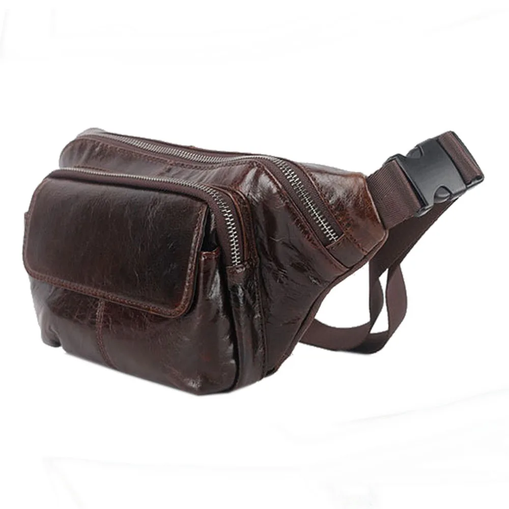 

Men Fanny Pack Waist Wallet Bag Oil Wax Genuine Leather Cowhide Vintage Messenger Shoulder Sling Chest Bag Hip Bum Belt Pouch