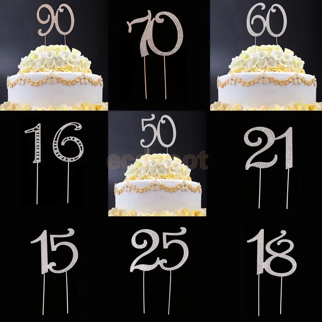 Блестящий горный хрусталь 15th 16th 18th 21th 25th 50th 60th 70th 90th годовщина день рождения торт