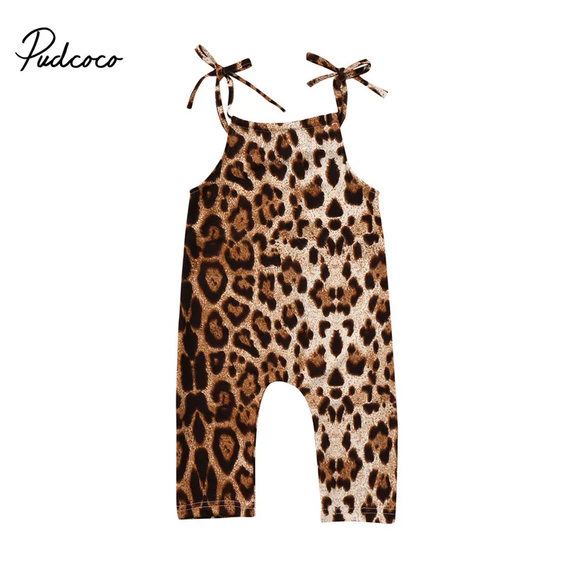 

PUDCOCO Toddler Baby Kid Girl Leopard Printed Braces RomperS Casual Outfits 1pcs Summer Sunsuit 0-24M
