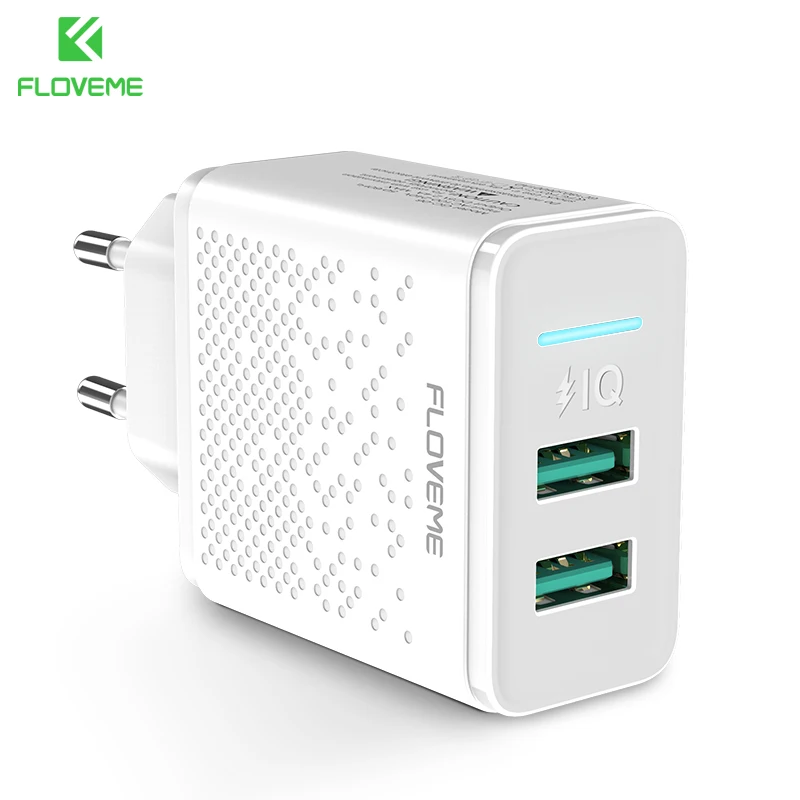 White EU Plug FLOVEME Dual USB зарядное устройство для iPhone X 7 8 iPad 5 В в 2.4A Быстрая зарядка настенное зарядное устройство для Xiaomi huawei mate 20 Pro EU адаптер зарядное устройство переходник - Тип штекера: White EU Plug