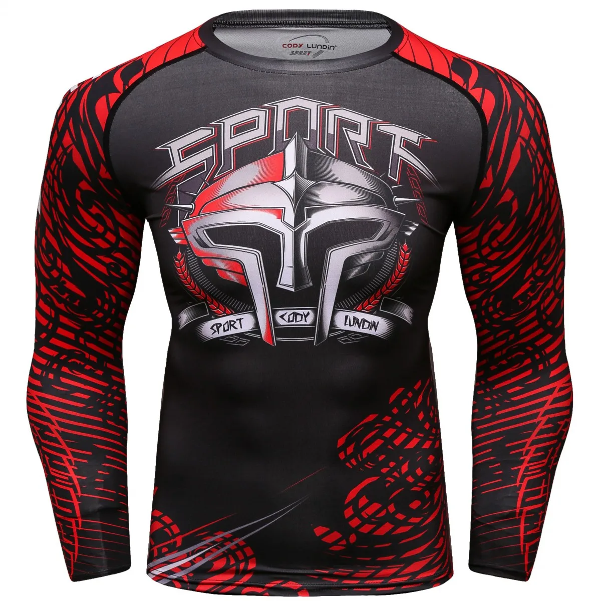 Red Plume Male Undershirts Fllowers Tight Fitness Men's Long Sleeve T