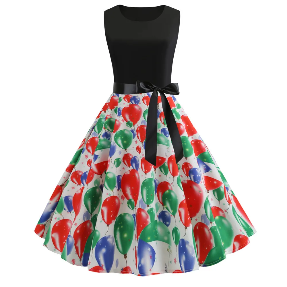 

2019 Women Summer Sleeveless Swing 50s 60s Rockabilly Robe Vintage Dress Floral Print Plus Size Pin Up Party Dress with Belt