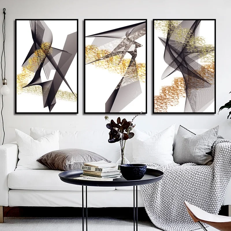 

Nordic Posters and Prints Golden Abstract Lines Geometric Painting Modern Home Decoration Wall Art Canvas Pictures No Frame