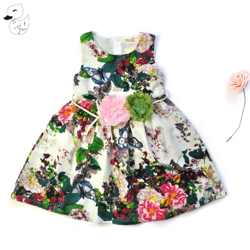 

BINIDUCKLING Girls Dresses for Party Wedding 2017 Brand Summer Dress Princess Costume Flower Vestido Kids Linen Dress with Belt