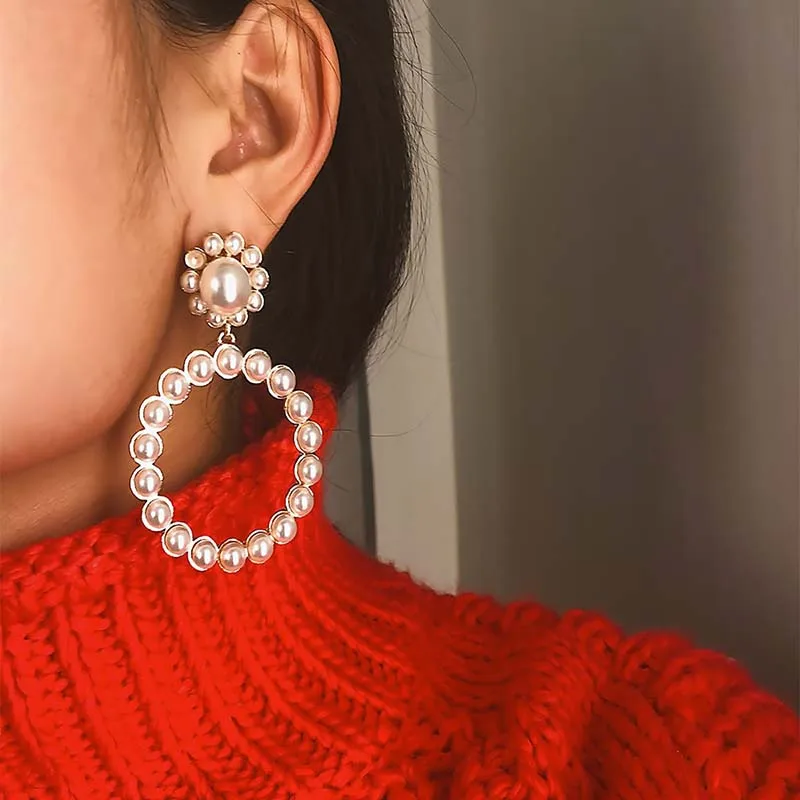 

Fashion Women Faux Pearl Earrings Retro Large Circle Lady Luxury Earrings Jewelry Gift Dropship LL@17