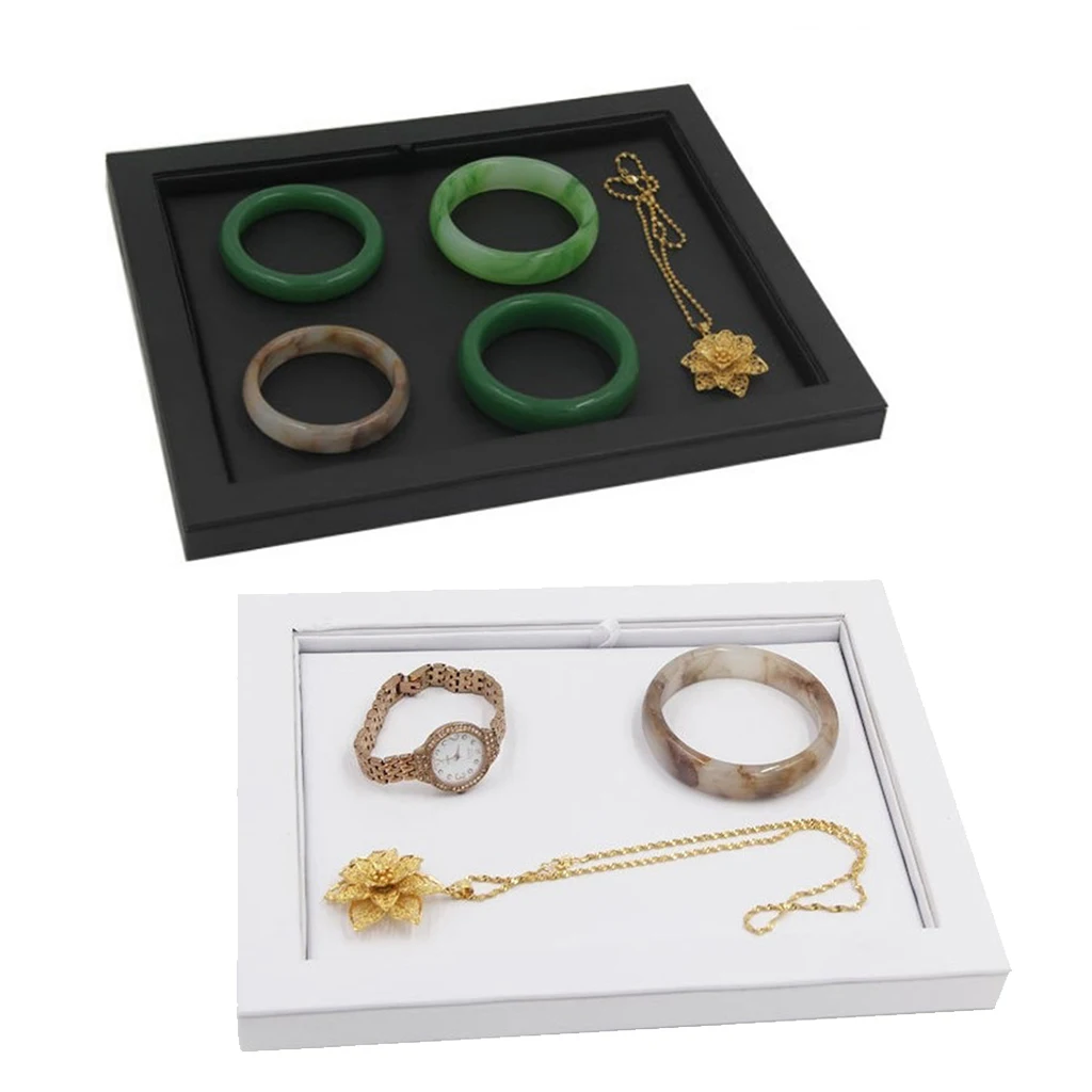 MagiDeal PU Leather Jewelry Tray for Necklace Earring Bracelet Trinkets Display Home Counter Retailer Showcase