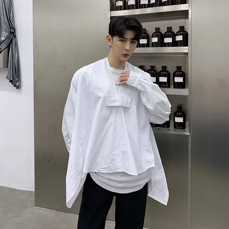 M-xl! Весна и Осень Новые два вида ношения альтернатива рубашки с длинными рукавами tide Брендовые мужские ins сплошной цвет индивидуальность whi