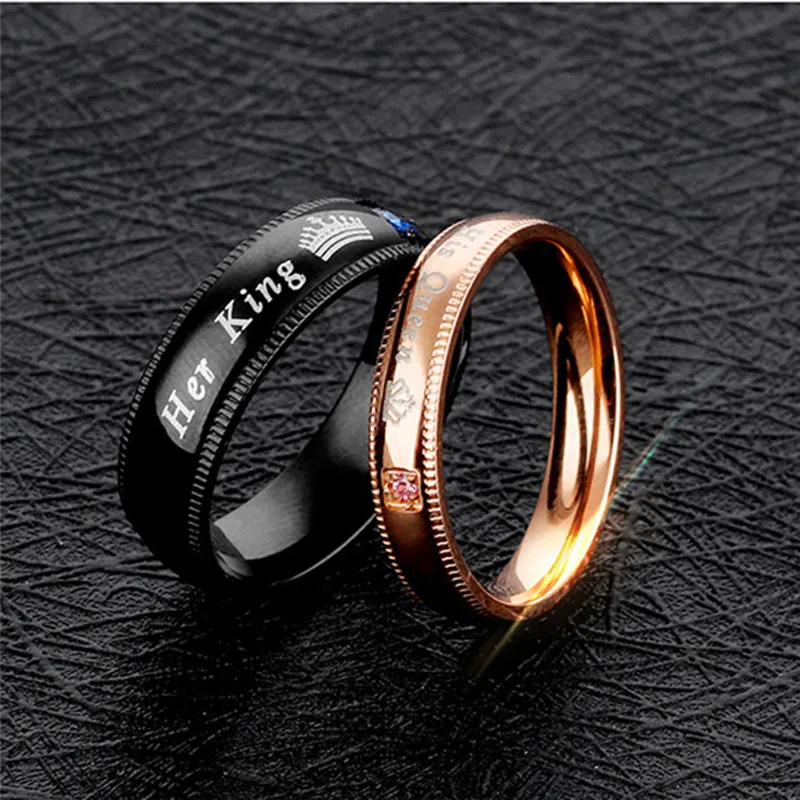 cheap Romad Simple Gold Rings for Men Women His Queen Her King Fashion Men Stainless Steel Love Jewelry For Couple Drop Shipping