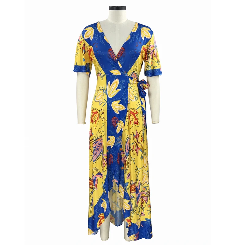 VITIANA Women Casual Long Dress Summer Female 2019 Print Floral Yellow Sleeve V-Neck Empire Beach Sexy Party Dresses Vesdios VITIANA Women Casual Long Dress Summer Female 2019 Print Floral Yellow Sleeve V-Neck Empire Beach Sexy Party Dresses Vesdios