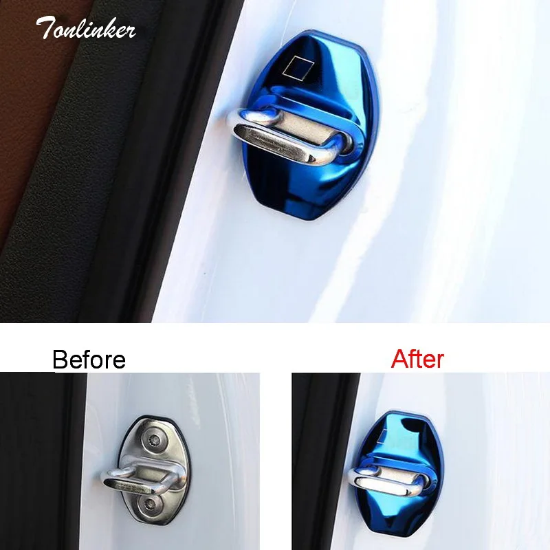 

Tonlinker 4Pcs DIY Car Styling Stainless Steel interior Door Lock Protective Cover Case Stickers For AUDI A3/A4L/A6L/Q3/Q5/A7/Q7