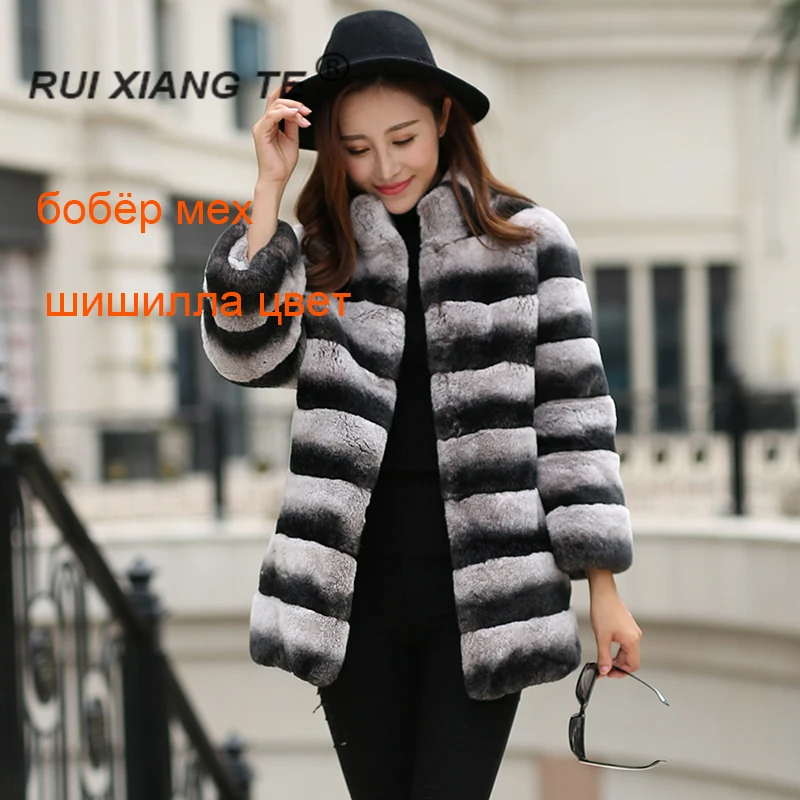 

Women real fur coat luxury soft fur jacket natural rex rabbit fur coat with stander collar chinchilla fur coat winter jacket