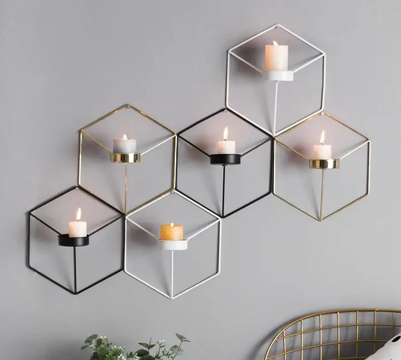 Geometric Candlestick 3D Metal Wall Candle Holder Sconce Home Decor Nordic NP2 