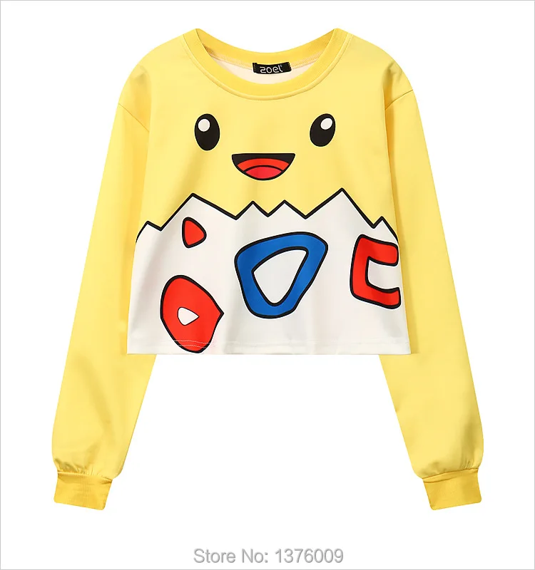  Cropped Togepi Hoodie Crop Sweatshirt Women Harajuku Cartoon Pikachu Hoodies Girl Lady Sexy Kawaii 