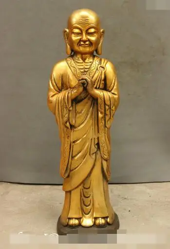 

S01656 20" Tibet Buddhist Temple Bronze Gilt Protector Deity Arhat Lohan Monk Statue