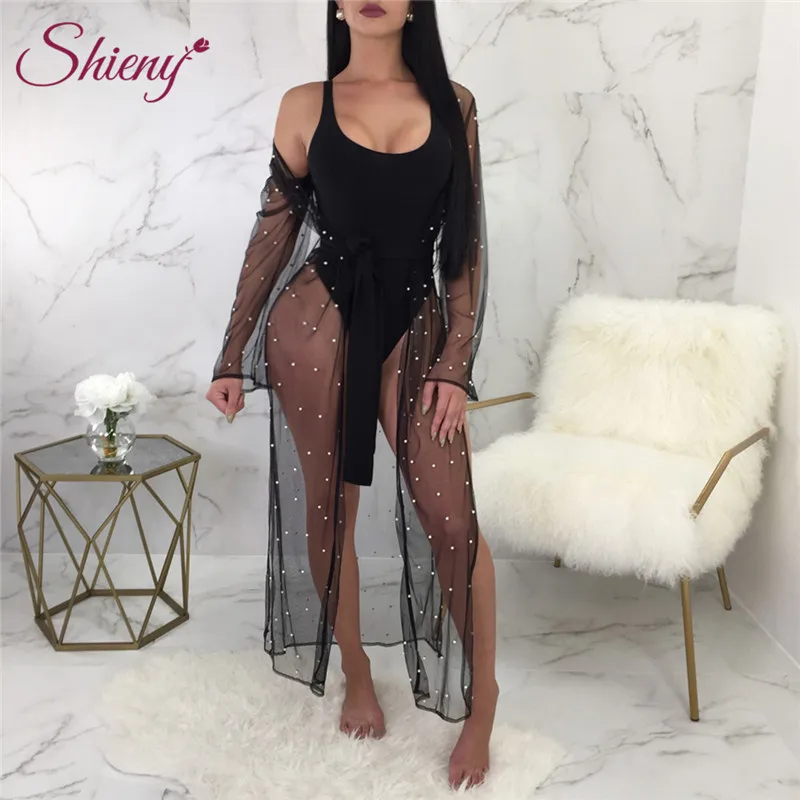 

Shieny Women Sexy Mesh Floor Length Suits Dress Maios Summer Beach Wear Tunics For Beach Bathing Suit Cover Ups Swimwear