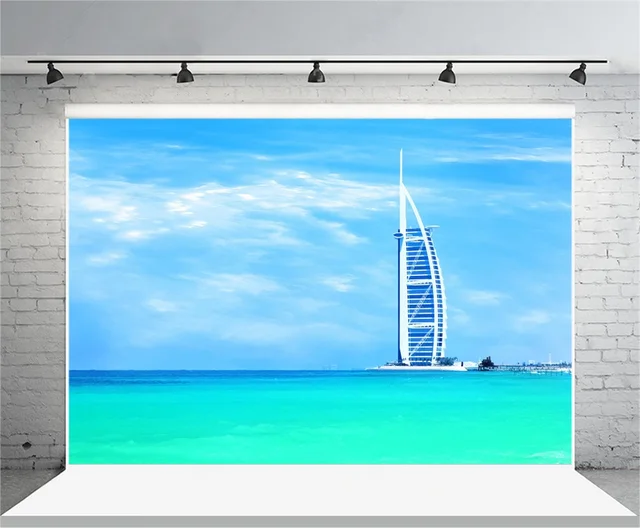 Online Laeacco Burj Al Arab Hotel Jumeirah Beach Photography Laeacco Burj Al Arab Hotel Jumeirah Beach Photography Backdrops Vinyl Backdrop Custom Backgrounds For Photo Studio