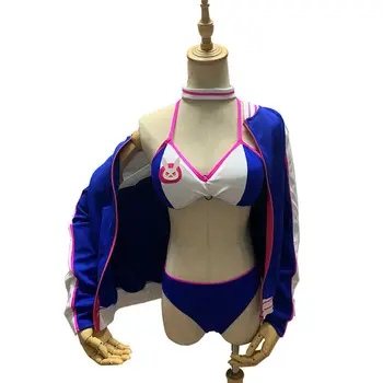 

2019 Anime cosplay OW D.VA dva Bikini Sexy Swim Suit swimwear Cosplay Costume Fan-fiction Blue coat A