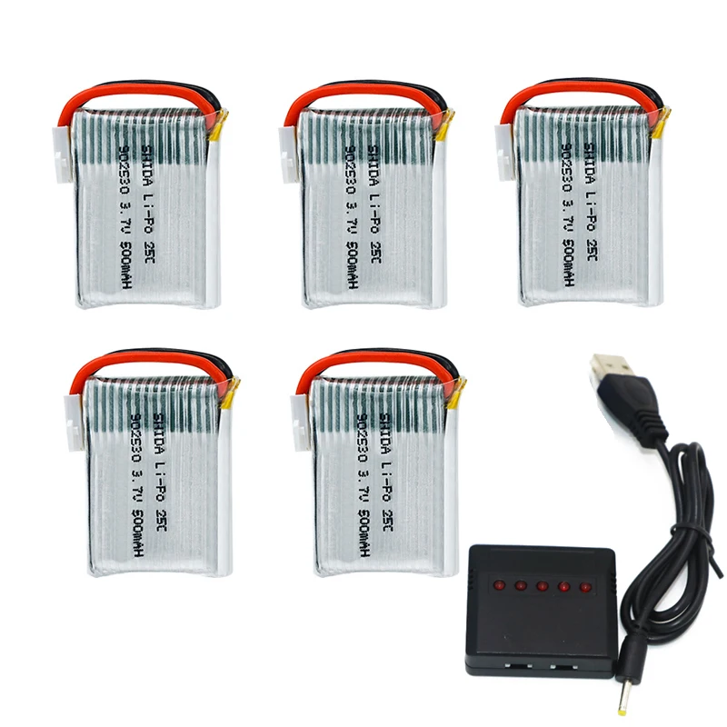 

5pcs 3.7V 500mAh 25C Li-Po Battery + 5 In 1 USB Charger Spare Parts For Wltoys V931 F949 XK123 RC Helicopter