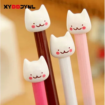 

New Fashion Cute White Little Kitty Style Gel Ink Pen Signing Pen Office and School Pen for Kids Children Students Gift 4pcs