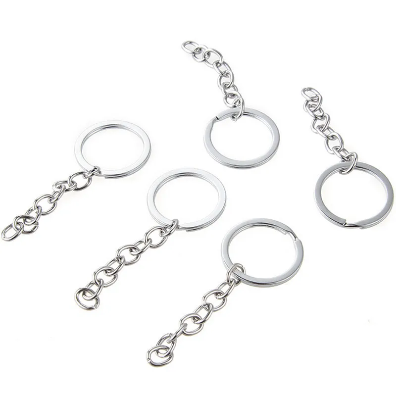 

5 Pcs/lot Polished Silver Color 25mm Keyring Keychain Split Ring With Short Chain Key Rings Women Men DIY Key Chains Accessories