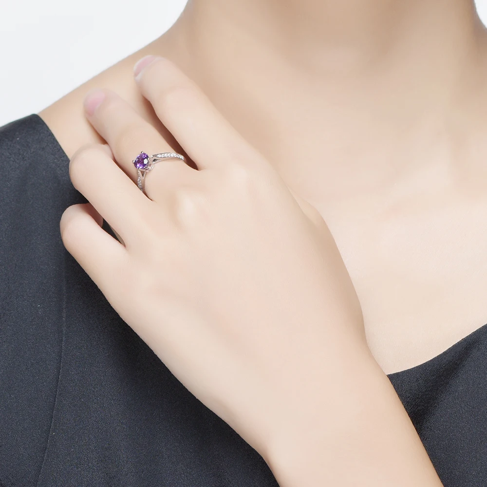 L& zuan 0.76ct Натуральный Аметист Фиолетовый Камень кольцо для женщин стерлингового серебра 925 обручальные кольца цирконы Свадебные украшения подарок