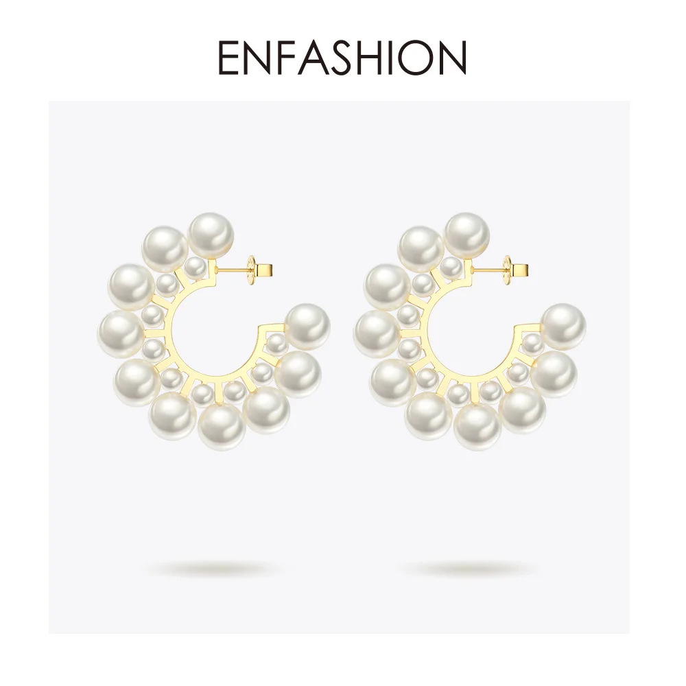 Enfashion серьги-кольца с жемчугом для женщин, круглые серьги золотого цвета, серьги с большими кругами, модные ювелирные изделия, серьги Aros EB1094 - Окраска металла: Gold color