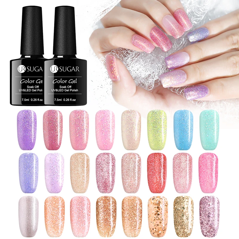  UR SUGAR 7.5ml Rose Gold Holographic Glitter Gel Nail Polish Shiny Glitter Sequins UV Gel Varnish S
