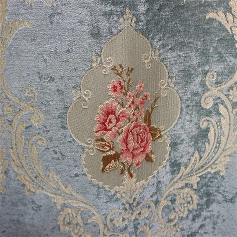 

New Blue Embossed Design Curtain Chenille Jacquard Blackout Fabric For Living Room Bedroom European Luxury Home Decor T115#4