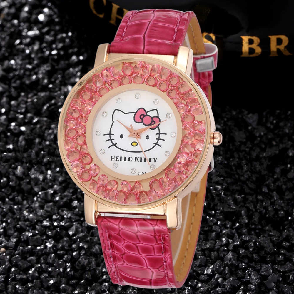 

Fashion Pink Cartoon Watch Rhinestone Full Crystal Dial Women Dress Wrist Watch Simple Ladies Quartz Girl Clock Relogio Feminino