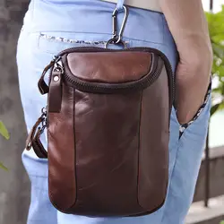 Кожа мужчины Многофункциональный Повседневное моды небольшой одно плечо сумка дизайнер крюк пояс пакет портсигар 611-25