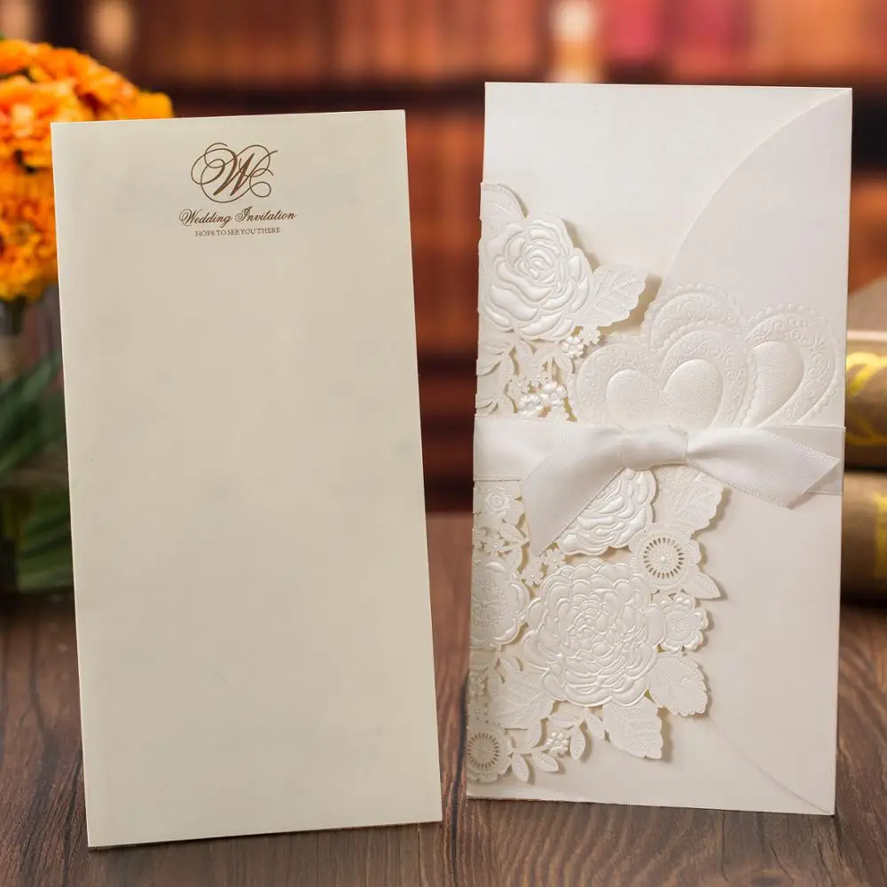  Wholesales One Pack (25 Sets) Laser cut Wedding Invitations with rsvp Cards Kit and Envelopes For p - 33035898969