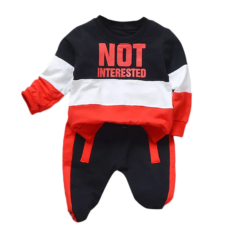 Комплект одежды для маленьких мальчиков, топы с длинными рукавами и круглым вырезом и надписью+ штаны, комплект одежды, весенне-осенний детский спортивный костюм