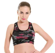 Breathable Women Wirefree Sports Bras Crop Top Fitness Running Gym Yoga Tank Camouflage Digital Print Padded Shakeproof Bra Top