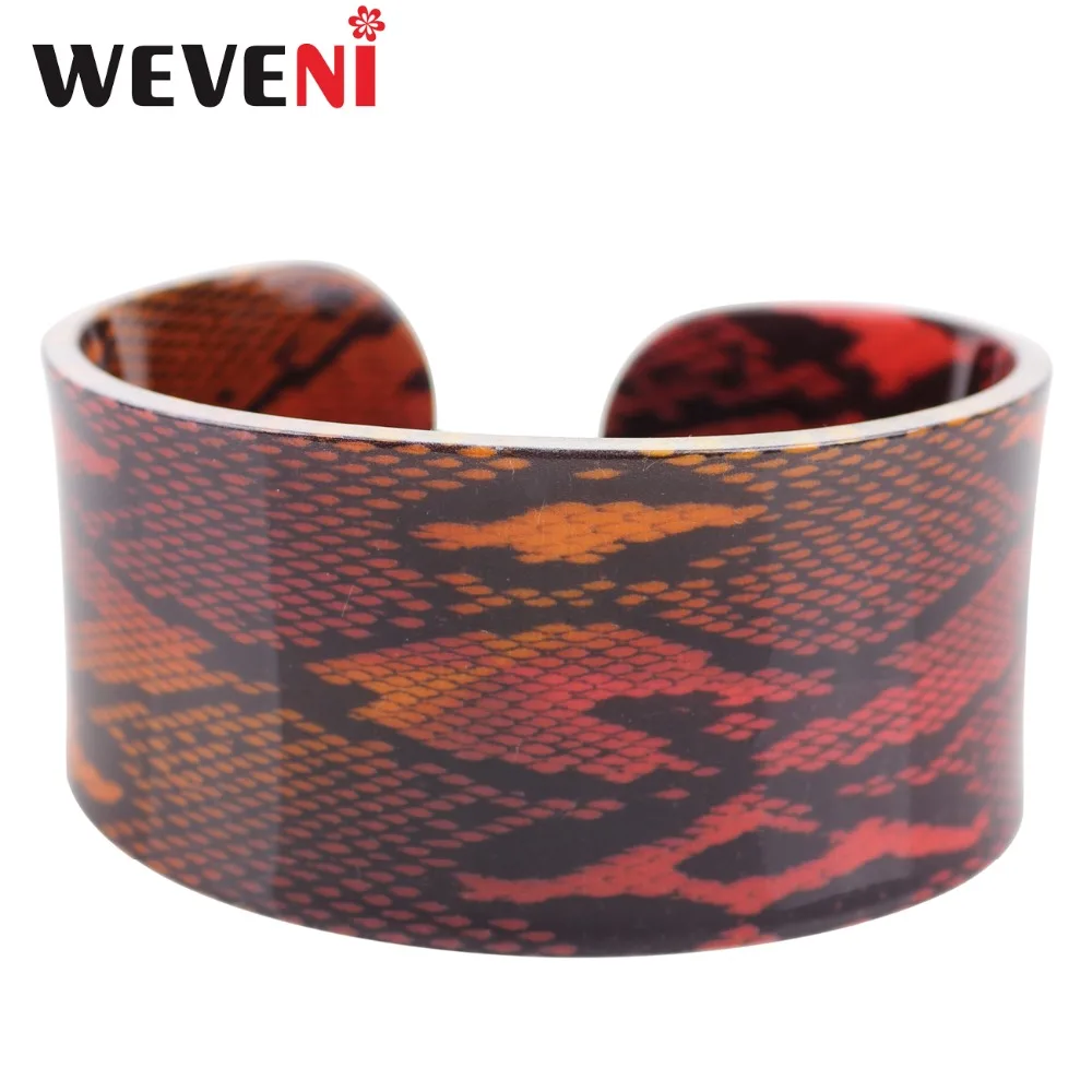 

WEVENI Love Wide Snake Pattern Serpentine Bracelets Bangles Animal Arcylic Printing Jewelry For Women New Fashion Accessories